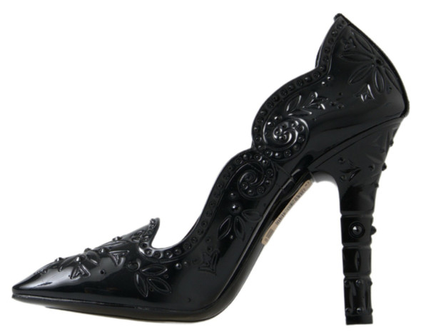 Dolce & Gabbana Black CINDERELLA Floral Crystal Heels Shoes Dolce & Gabbana Black CINDERELLA Floral Crystal Heels Shoes