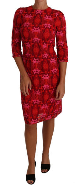 Dolce & Gabbana Floral Crochet Lace Red Pink Sheath Dress Dolce & Gabbana Floral Crochet Lace Red Pink Sheath Dress