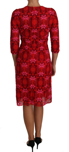 Dolce & Gabbana Floral Crochet Lace Red Pink Sheath Dress Dolce & Gabbana Floral Crochet Lace Red Pink Sheath Dress