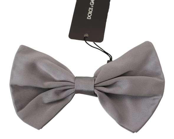 Dolce & Gabbana Bow Tie Men Silver Gray Silk Adjustable Neck Papillon Dolce & Gabbana Bow Tie Men Silver Gray Silk Adjustable Neck Papillon
