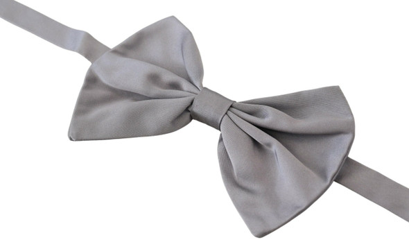 Dolce & Gabbana Bow Tie Men Silver Gray Silk Adjustable Neck Papillon Dolce & Gabbana Bow Tie Men Silver Gray Silk Adjustable Neck Papillon