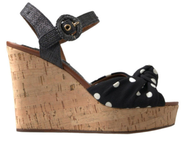 Black Wedges Polka Dotted Ankle Strap Shoes Sandals Black Wedges Polka Dotted Ankle Strap Shoes Sandals