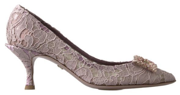 Dolce & Gabbana Pink Floral Lace DG Crystal Pumps Shoes Dolce & Gabbana Pink Floral Lace DG Crystal Pumps Shoes