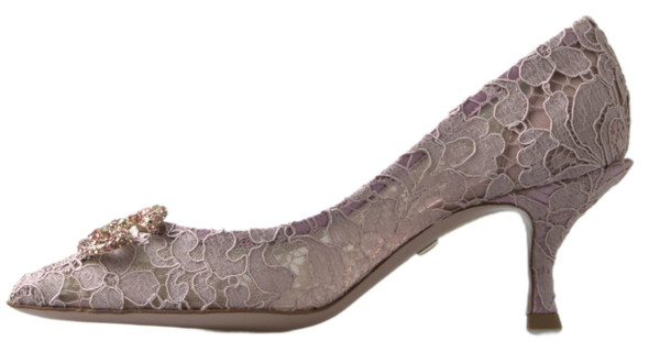 Dolce & Gabbana Pink Floral Lace DG Crystal Pumps Shoes Dolce & Gabbana Pink Floral Lace DG Crystal Pumps Shoes