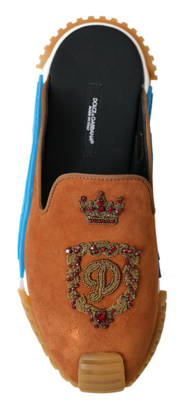 Brown Suede Crown Logo NS1 Slides Sandals Brown Suede Crown Logo NS1 Slides Sandals