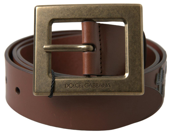Dolce & Gabbana Brown Leather #DGFAMLY Square Buckle Belt Dolce & Gabbana Brown Leather #DGFAMLY Square Buckle Belt