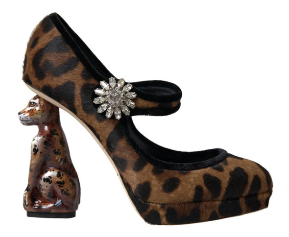 Dolce & Gabbana Black Brown Calf Leopard Heel Mary Jane Pump Shoes Dolce & Gabbana Black Brown Calf Leopard Heel Mary Jane Pump Shoes