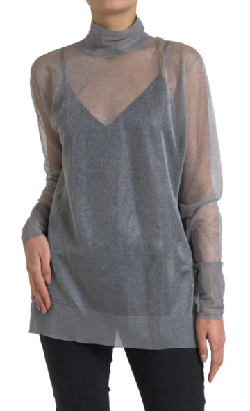 Gray Mesh Turtleneck Long Sleeve Blouse Top Gray Mesh Turtleneck Long Sleeve Blouse Top