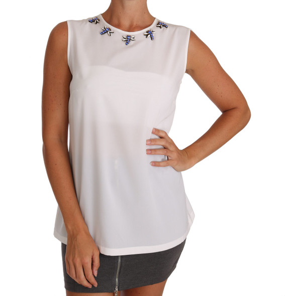 White Silk Crystal Embellished Fly T-shirt White Silk Crystal Embellished Fly T-shirt