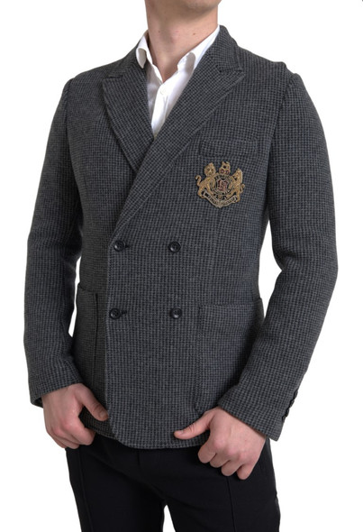 Dolce & Gabbana Gray Logo Embroidery Double Breasted Blazer Dolce & Gabbana Gray Logo Embroidery Double Breasted Blazer