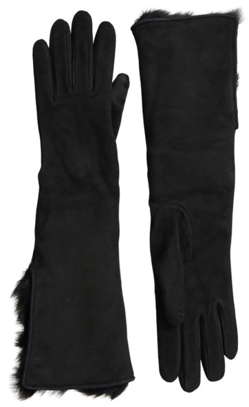 Black Leather Fur Elbow Length Gloves Black Leather Fur Elbow Length Gloves