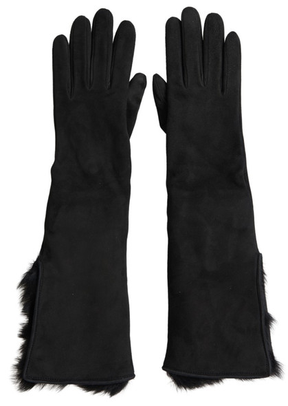 Black Leather Fur Elbow Length Gloves Black Leather Fur Elbow Length Gloves