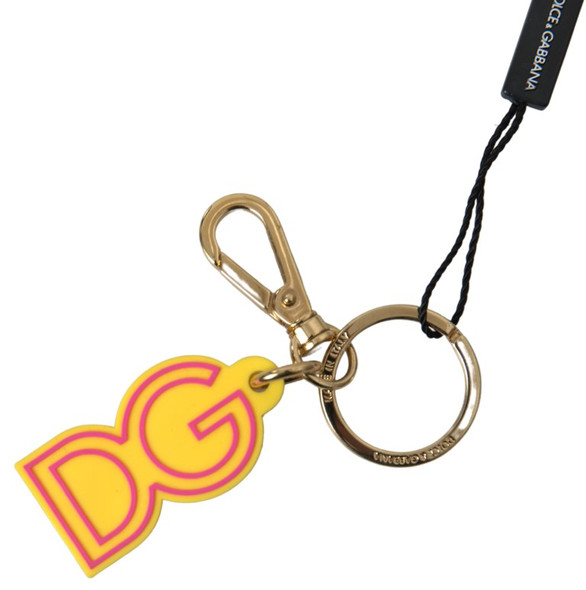 Yellow Rubber DG Logo Gold Brass Metal Keyring Keychain Yellow Rubber DG Logo Gold Brass Metal Keyring Keychain