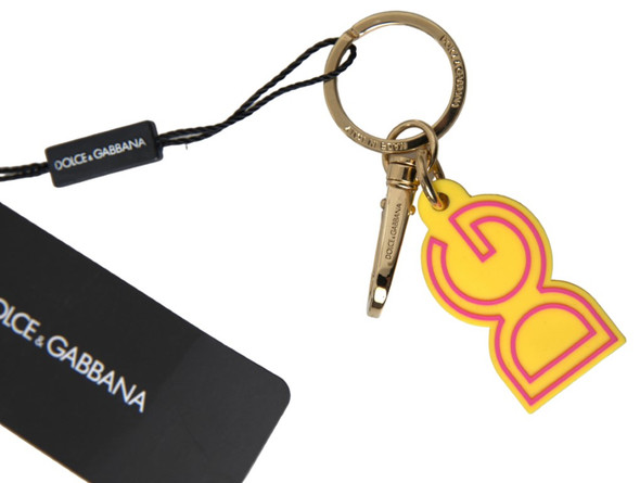 Yellow Rubber DG Logo Gold Brass Metal Keyring Keychain Yellow Rubber DG Logo Gold Brass Metal Keyring Keychain