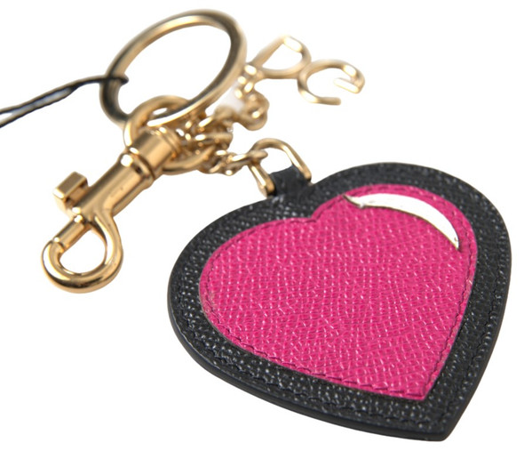 Black Fuchsia Heart Leather Gold Metal Keyring Keychain Black Fuchsia Heart Leather Gold Metal Keyring Keychain