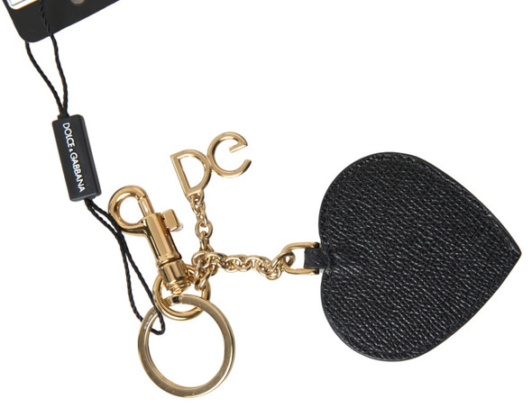 Black Fuchsia Heart Leather Gold Metal Keyring Keychain Black Fuchsia Heart Leather Gold Metal Keyring Keychain