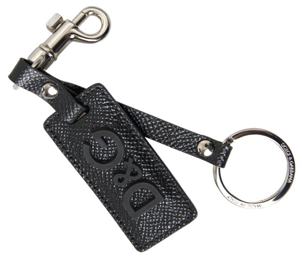 Black DG Logo Leather Silver Metal Keychain Black DG Logo Leather Silver Metal Keychain
