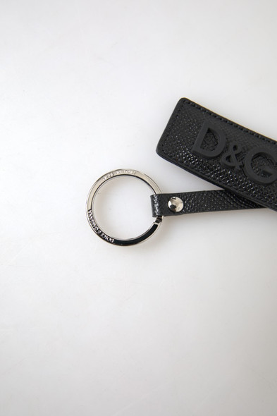 Black DG Logo Leather Silver Metal Keychain Black DG Logo Leather Silver Metal Keychain