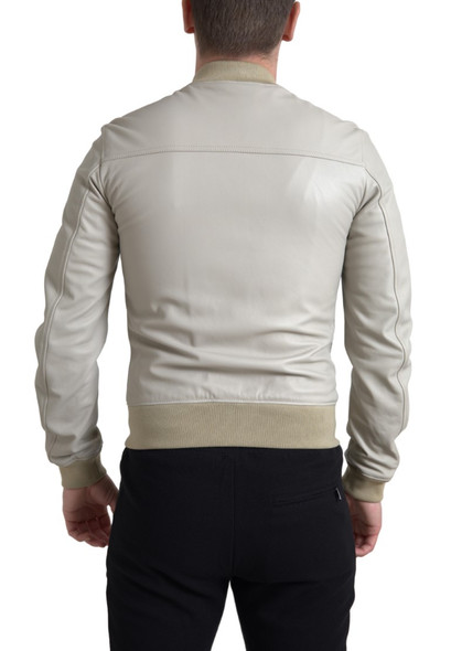 Dolce & Gabbana Cream Leather Bomber Blouson Full Zip Jacket Dolce & Gabbana Cream Leather Bomber Blouson Full Zip Jacket