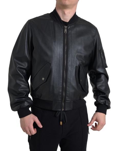 Dolce & Gabbana Black Leather Blouson Full Zip Bomber Jacket Dolce & Gabbana Black Leather Blouson Full Zip Bomber Jacket