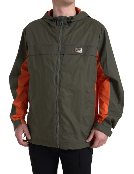 Green Orange Hooded Cotton Full Zip Jacket Green Orange Hooded Cotton Full Zip Jacket
