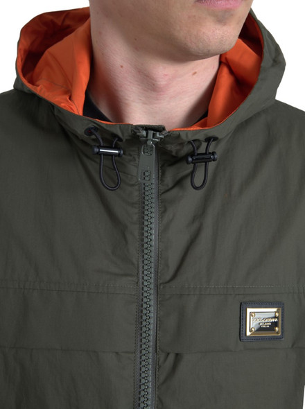 Green Orange Hooded Cotton Full Zip Jacket Green Orange Hooded Cotton Full Zip Jacket