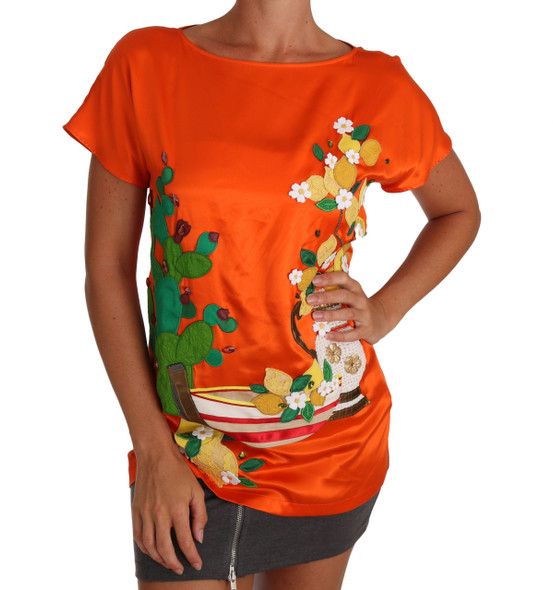 Dolce & Gabbana Silk Orange Lemon Crystal T-shirt Top Dolce & Gabbana Silk Orange Lemon Crystal T-shirt Top