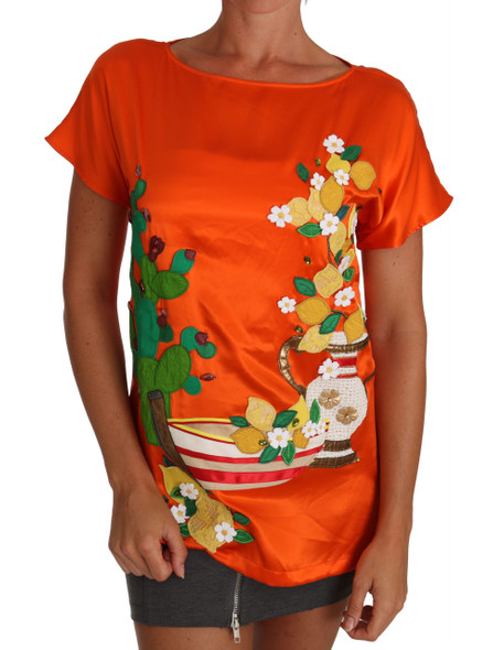 Dolce & Gabbana Silk Orange Lemon Crystal T-shirt Top Dolce & Gabbana Silk Orange Lemon Crystal T-shirt Top