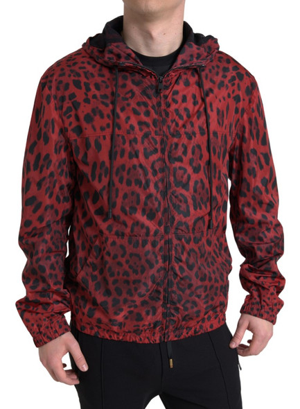 Dolce & Gabbana Red Leopard Hooded Bomber Full Zip Jacket Dolce & Gabbana Red Leopard Hooded Bomber Full Zip Jacket