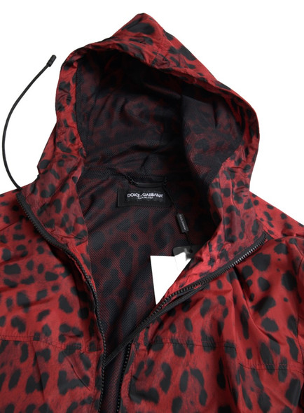 Dolce & Gabbana Red Leopard Hooded Bomber Full Zip Jacket Dolce & Gabbana Red Leopard Hooded Bomber Full Zip Jacket