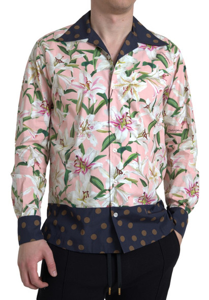 Cotton Polka Dot Lily Print Collared Shirt Cotton Polka Dot Lily Print Collared Shirt