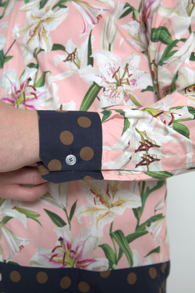 Cotton Polka Dot Lily Print Collared Shirt Cotton Polka Dot Lily Print Collared Shirt