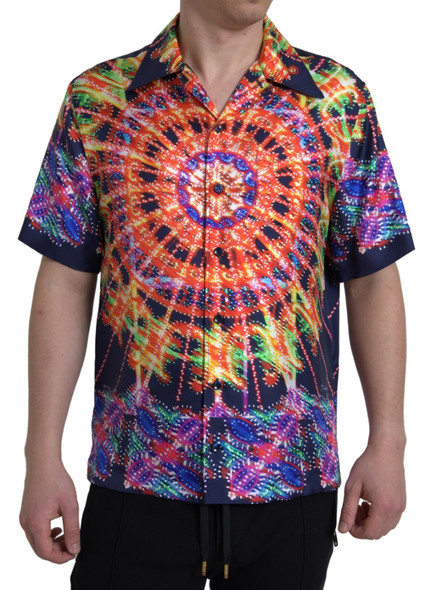 Multicolor Luminarie Print Men Shirt Silk Multicolor Luminarie Print Men Shirt Silk