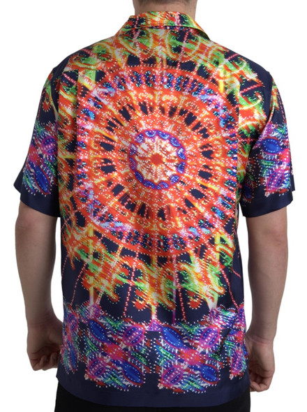 Multicolor Luminarie Print Men Shirt Silk Multicolor Luminarie Print Men Shirt Silk