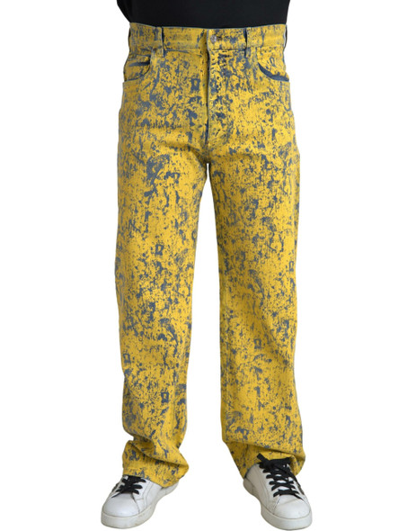 Yellow Cotton Tie Dye Straight Denim Jeans Yellow Cotton Tie Dye Straight Denim Jeans
