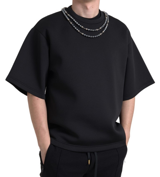 Black Necklace Embellished Polyester T-shirt Black Necklace Embellished Polyester T-shirt