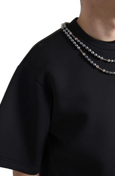 Black Necklace Embellished Polyester T-shirt Black Necklace Embellished Polyester T-shirt