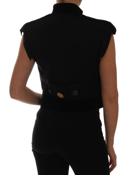 Dolce & Gabbana Black Embellished Floral Military Jacket Vest Dolce & Gabbana Black Embellished Floral Military Jacket Vest