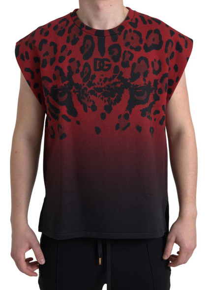 Dolce & Gabbana Red Leopard Cotton Sleeveless Tank T-shirt Dolce & Gabbana Red Leopard Cotton Sleeveless Tank T-shirt