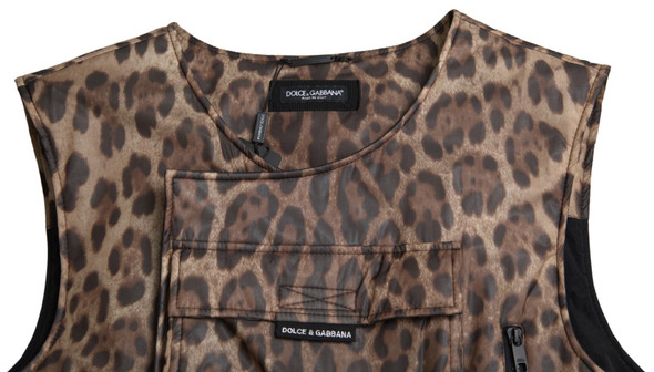 Dolce & Gabbana Brown Leopard Silk Sleeveless Sportswear Dolce & Gabbana Brown Leopard Silk Sleeveless Sportswear