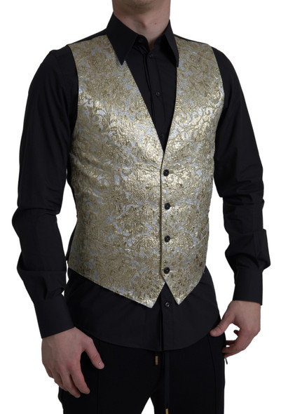 Dolce & Gabbana Floral Jacquard Waistcoat Formal Gold Vest Dolce & Gabbana Floral Jacquard Waistcoat Formal Gold Vest