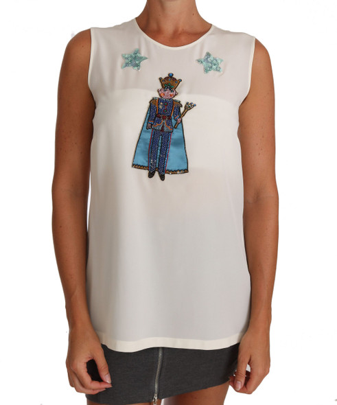 Dolce & Gabbana White Silk Crystal Sequined Fairy T-shirt Dolce & Gabbana White Silk Crystal Sequined Fairy T-shirt