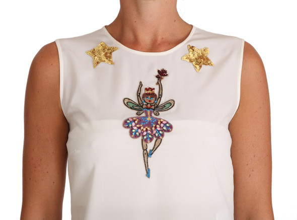 Dolce & Gabbana White Silk Embellished Crystal Sequin Fairy Top Dolce & Gabbana White Silk Embellished Crystal Sequin Fairy Top