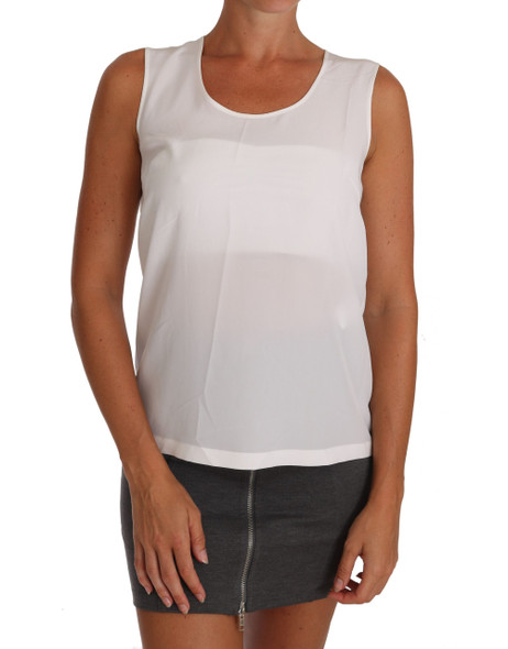 Dolce & Gabbana White Silk A-line Sleeveless Blouse T-Shirt Top Dolce & Gabbana White Silk A-line Sleeveless Blouse T-Shirt Top