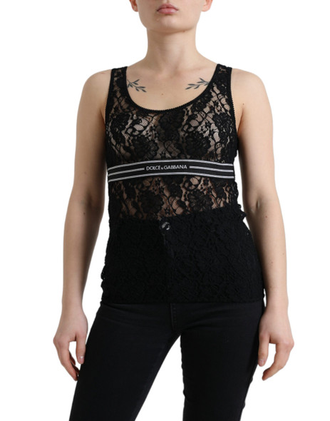 Black Logo Stripe Lace Sleeveless Tank Top Black Logo Stripe Lace Sleeveless Tank Top