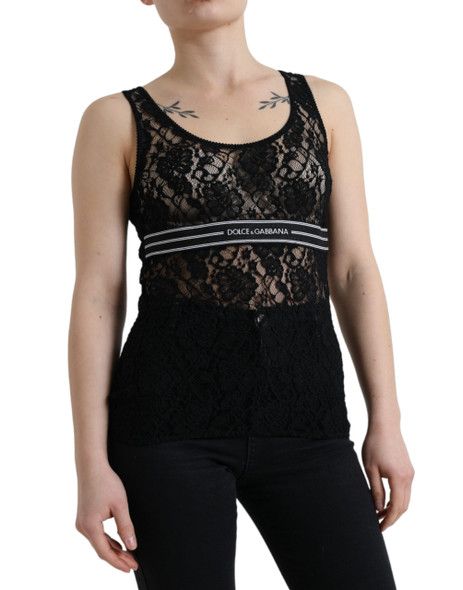 Black Logo Stripe Lace Sleeveless Tank Top Black Logo Stripe Lace Sleeveless Tank Top