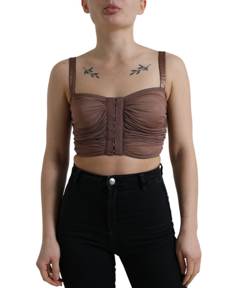 Dolce & Gabbana Brown Viscose Bustier Sleeveless Cropped Top Dolce & Gabbana Brown Viscose Bustier Sleeveless Cropped Top
