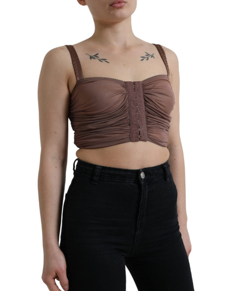 Dolce & Gabbana Brown Viscose Bustier Sleeveless Cropped Top Dolce & Gabbana Brown Viscose Bustier Sleeveless Cropped Top