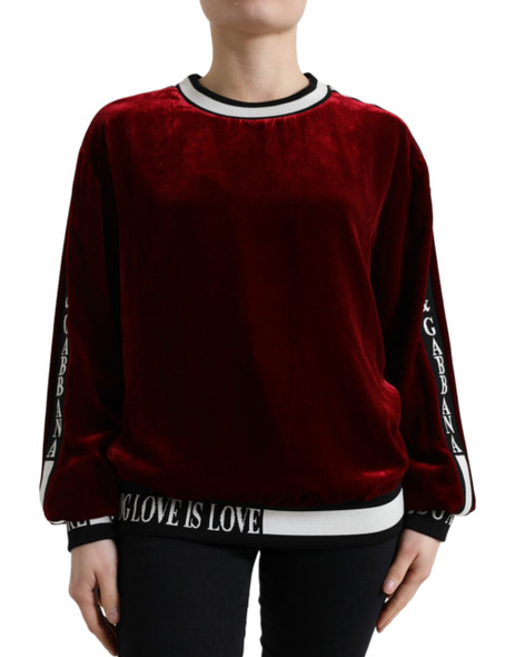 Dolce & Gabbana Bordeaux Velvet Crew Neck Pullover Sweater Dolce & Gabbana Bordeaux Velvet Crew Neck Pullover Sweater