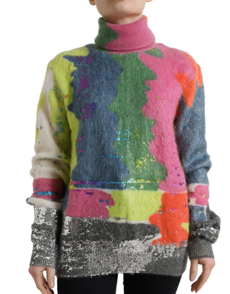Multicolor Mohair Turtleneck Pullover Sweater Multicolor Mohair Turtleneck Pullover Sweater